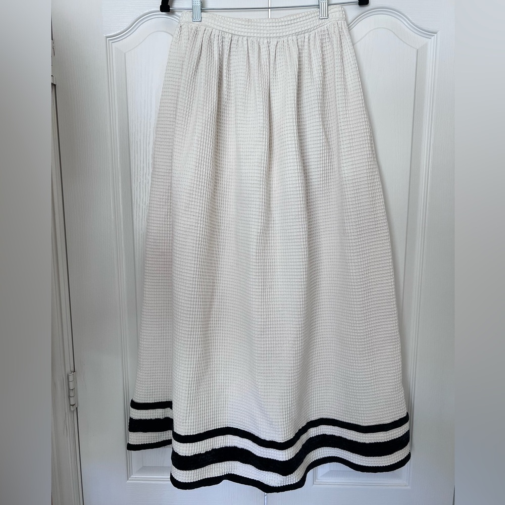 Cream Waffle Knit Maxi Skirt A-Line w/pockets Velvet Trim | Medium